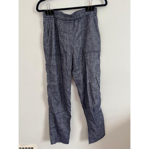 Theory Linen Blend Tapered Pants Women Size 4 Navy Blue Lightweight - Picture 2 of 6
